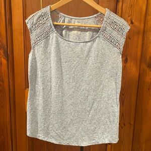 Heather Blue Sonoma Sleeveless Top With See Through Macramé Shoulder